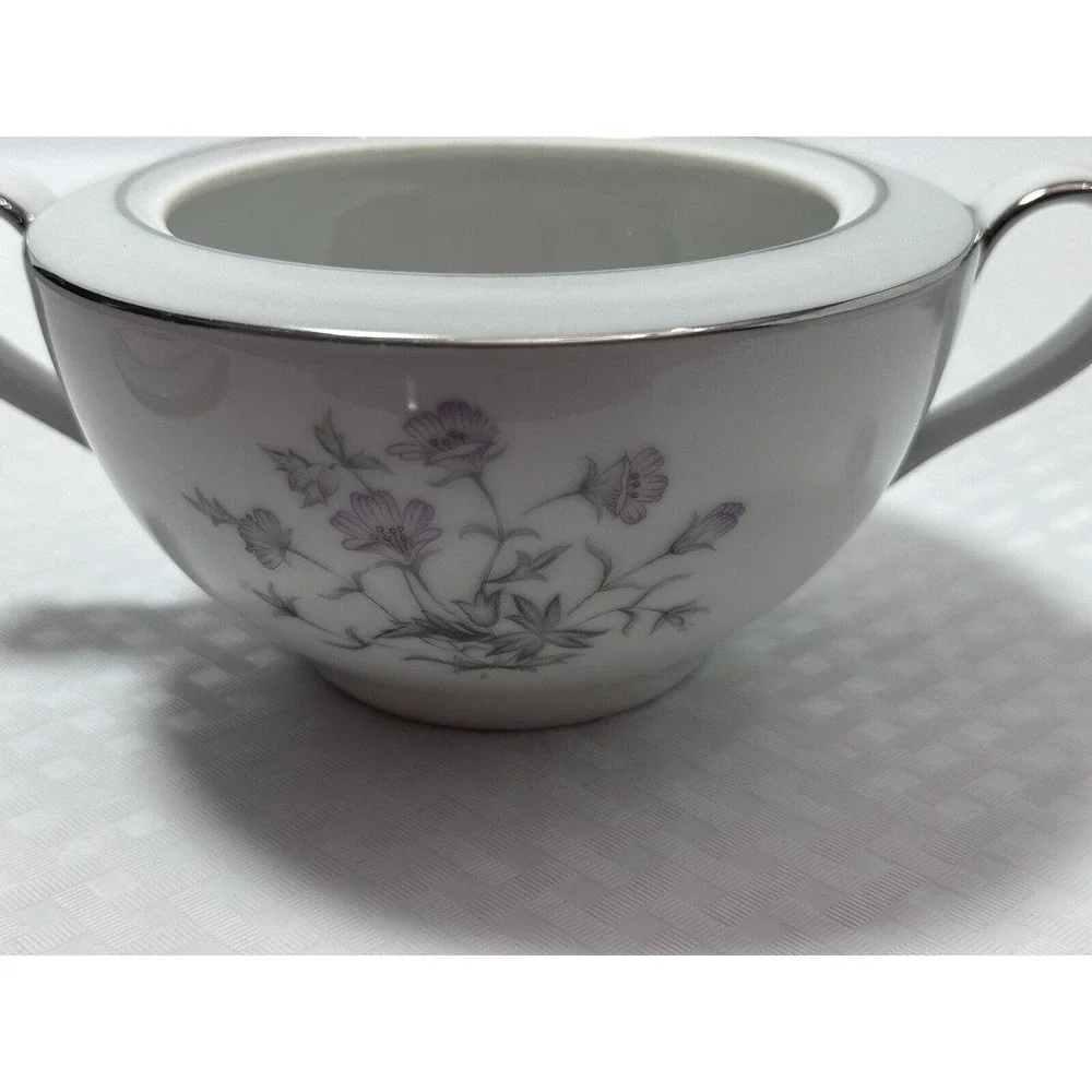 Vintage Royal M‎ By Fuji Sachet Flower Silver Rim Sugar Bowl With Lid Japan